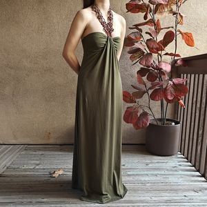 Green Halter Dress with Beaded Neck